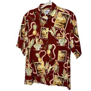 Reyn Spooner Mens Shirt Red Size Small Vintage Honolulu Hula Pineapple Print